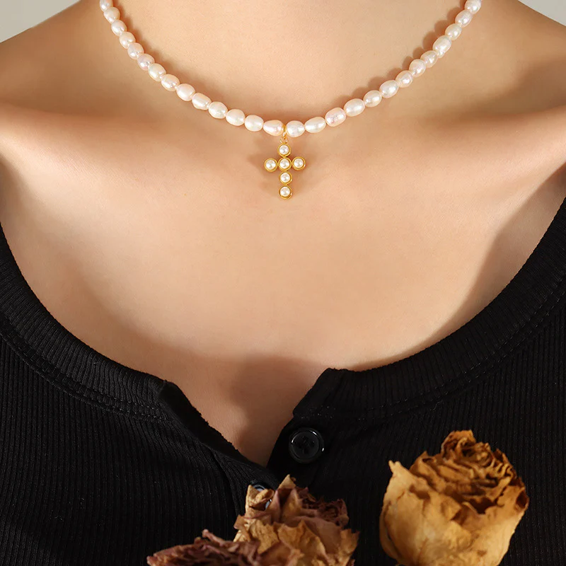 Pearl Cross Pendant Necklace
