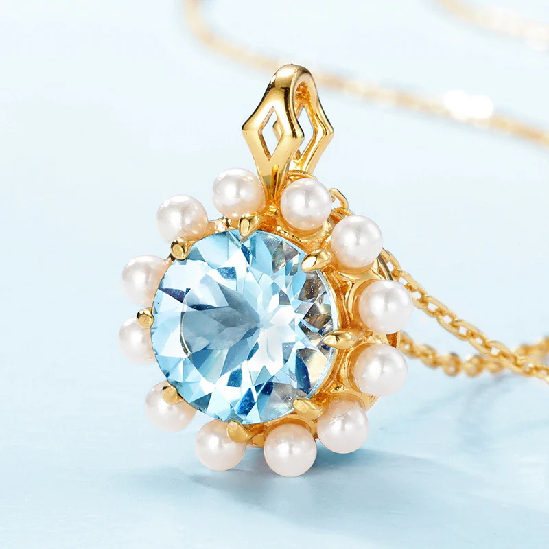 Pearl and Blue Topaz Pearl Pendant