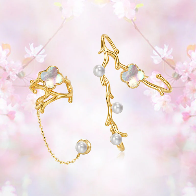 Asymmetric Pearl Climber Earrings