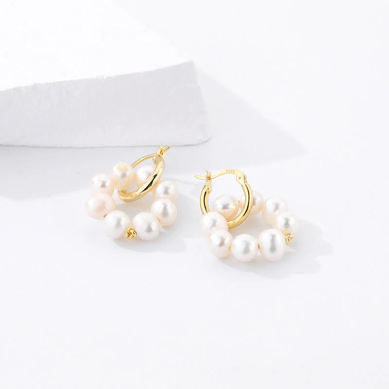 Gold Pearl Hoop Earrings