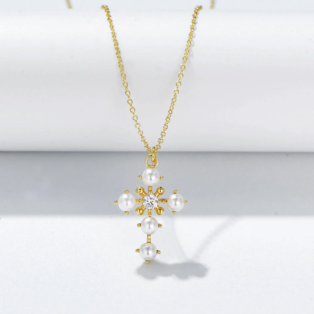 Pearl Cross Pendant Necklace