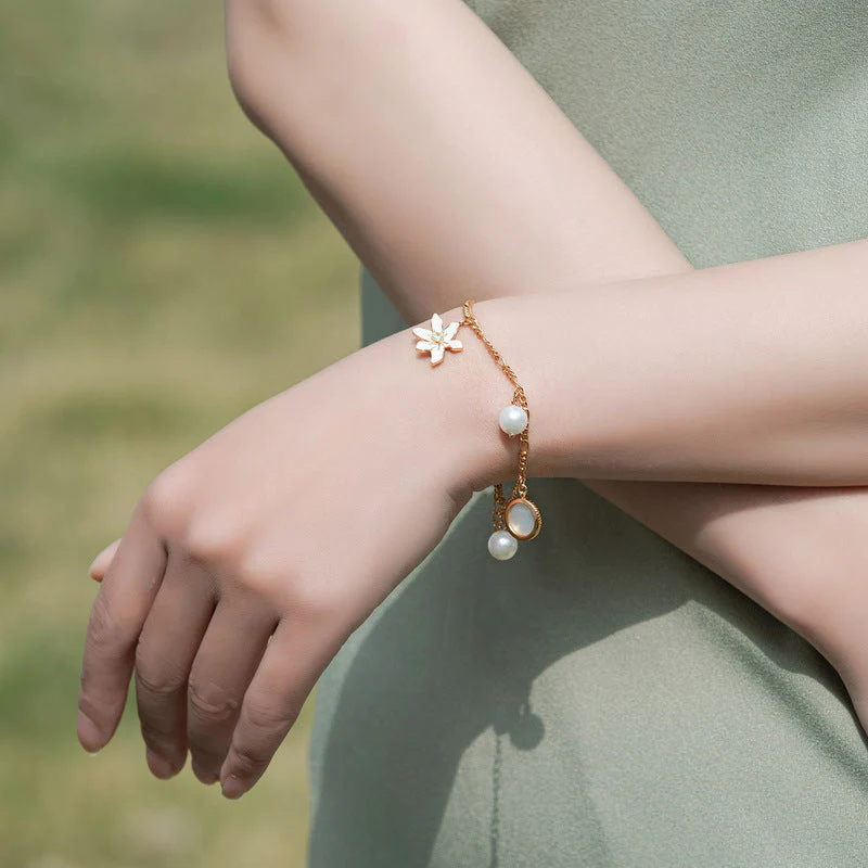 Flower and Pearl Charm Bracelet
