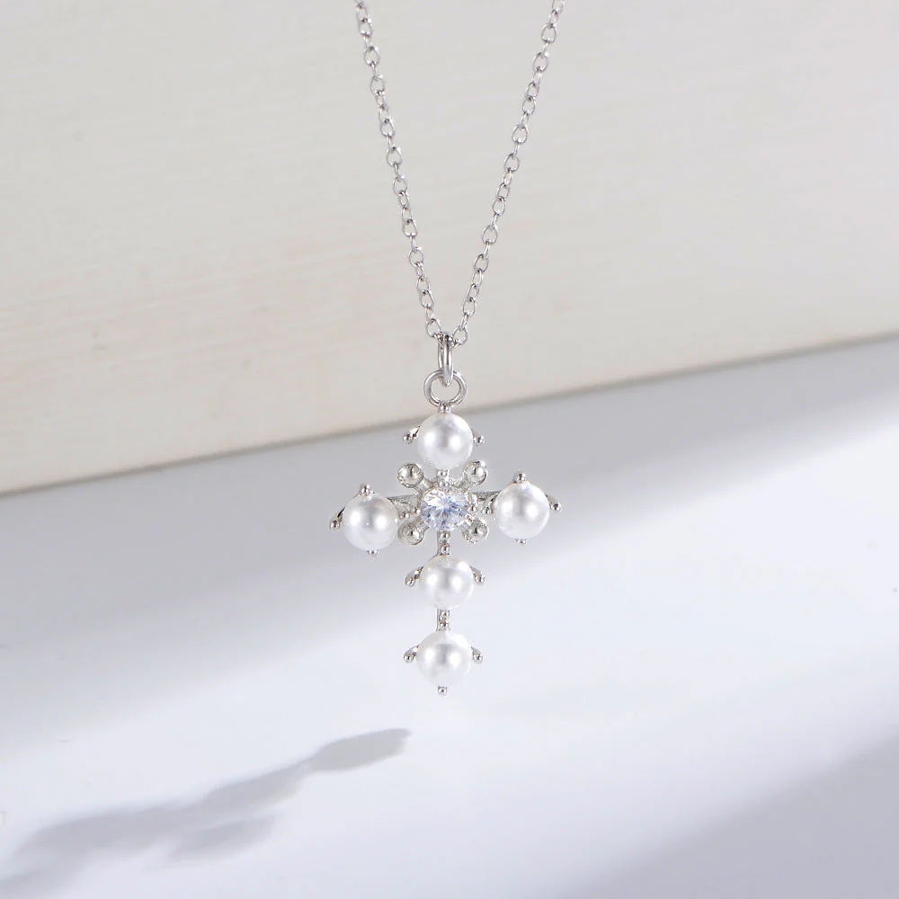 Pearl Cross Pendant Necklace