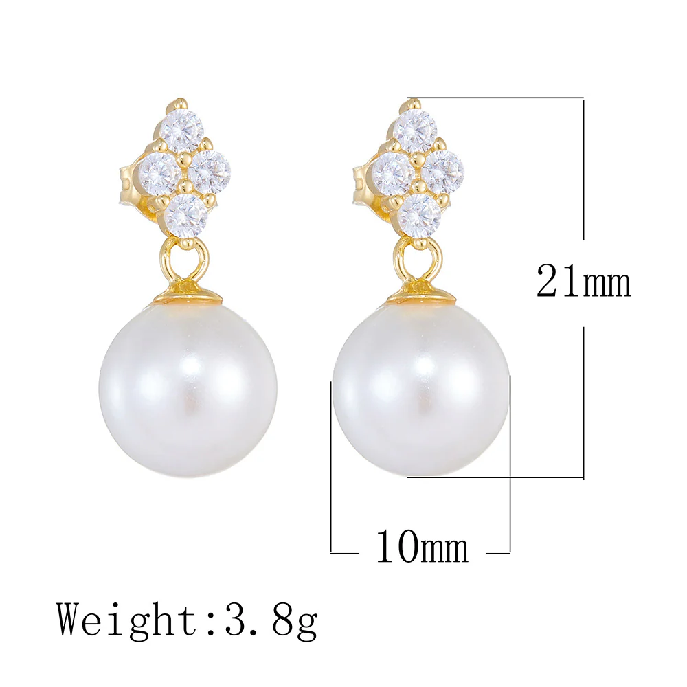 Rhombic Stud 10mm Pearl Dangle Earrings