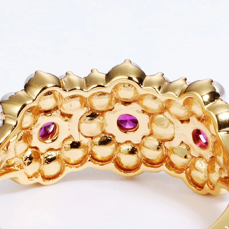 Red Corundum Flower Pearl Ring