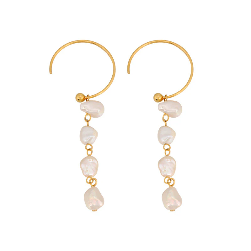 C Hoop Tassel Pearl Dangle Earrings