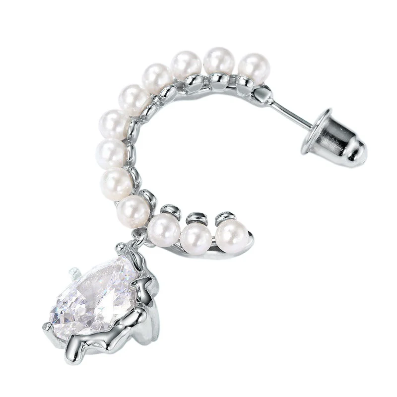 Silver Pearl Earrings With Diamonds