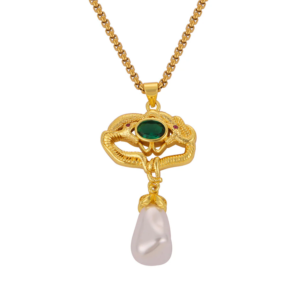 Vintage Snake Around Pearl Drop Pendant Necklace