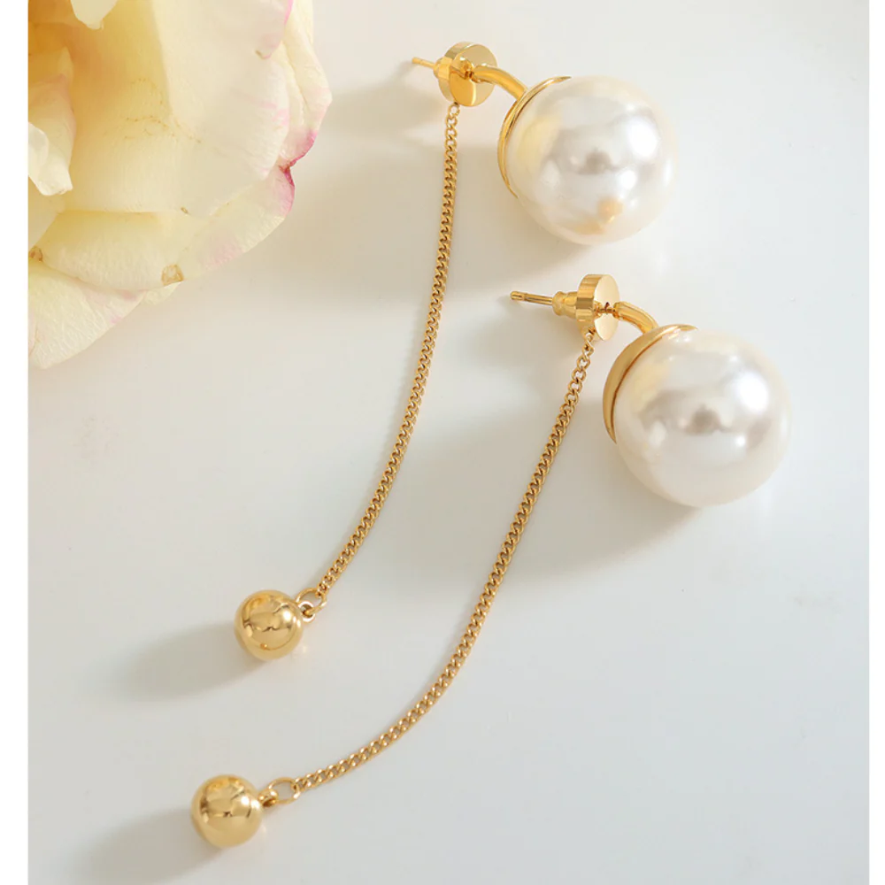 Tassel Stud Large Pearl Earrings
