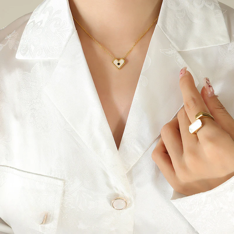 Evil Eye Mother of Pearl Heart Necklace