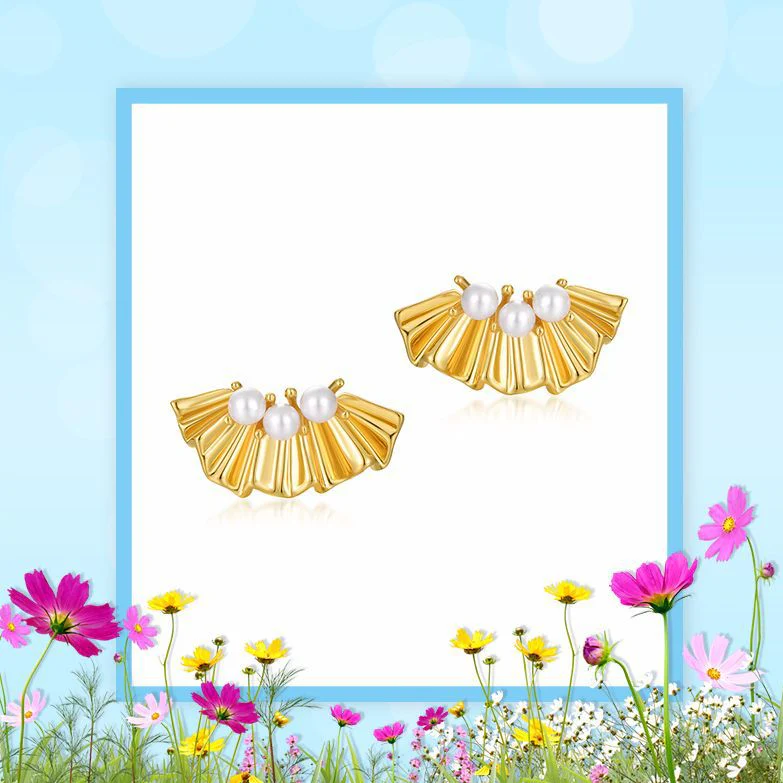 Cosmos Flower Pearl Earring Studs