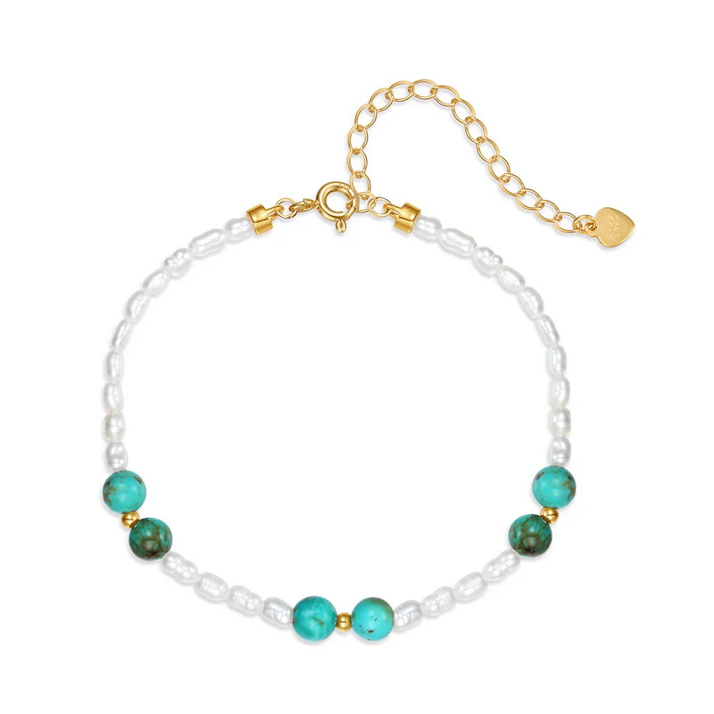 Natural Turquoise and Freshwater Pearl Bracelet