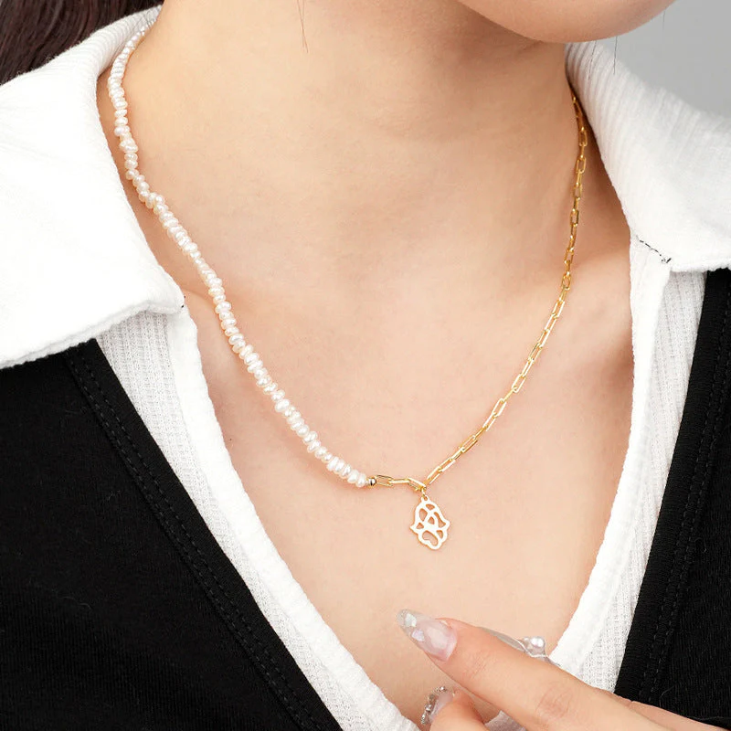 Half Pearl Half Gold Chain Necklace