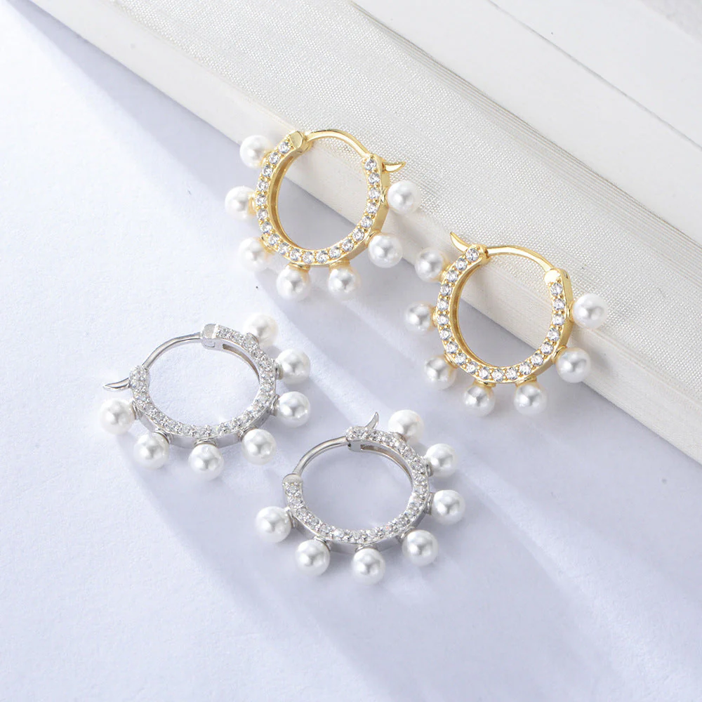 Pearl Hoop Earring Zircon Diamond