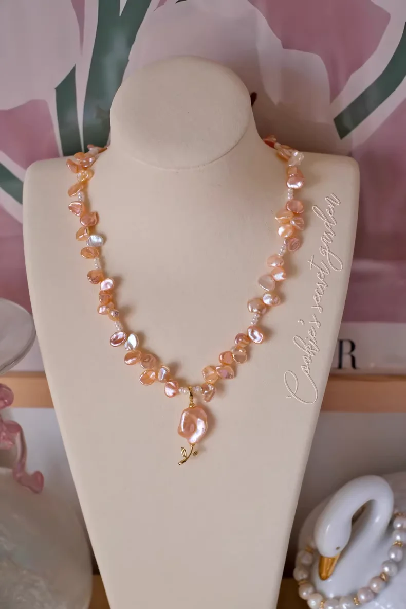 【Monet Garden Collection】 Handmade Girly's Spring Baroque Pearl Necklace