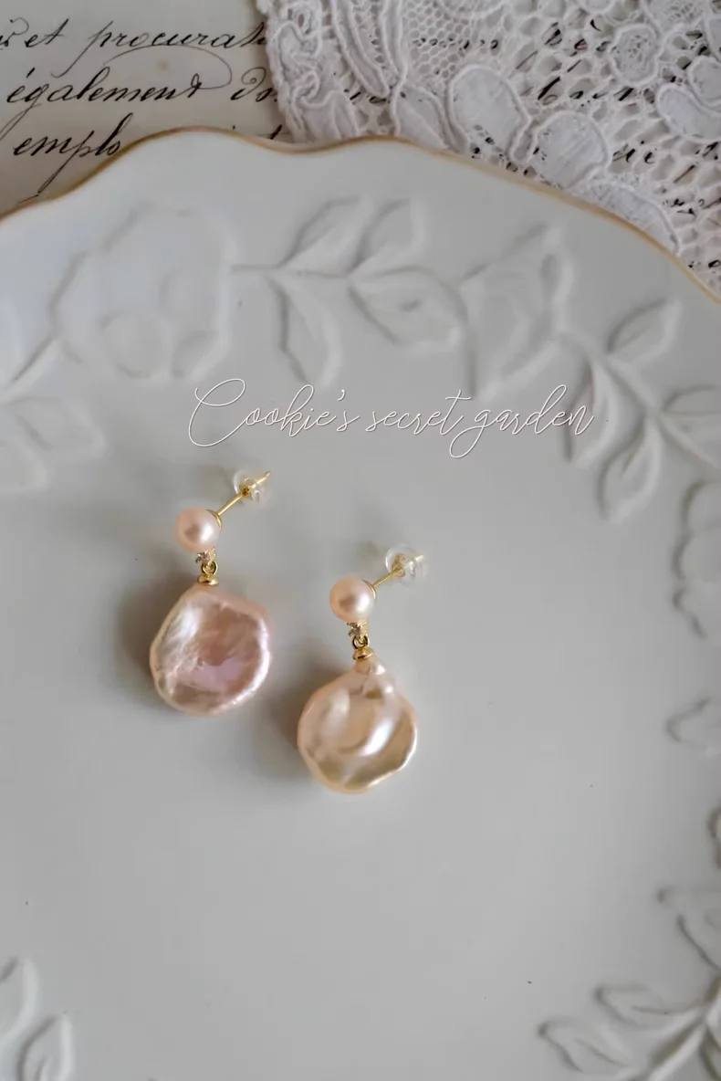 【Monet Garden Collection】 Handmade Early Spring Baroque Pearl Earrings