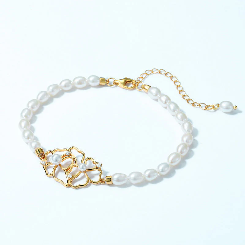 Hollow Flower White Pearl Bracelet