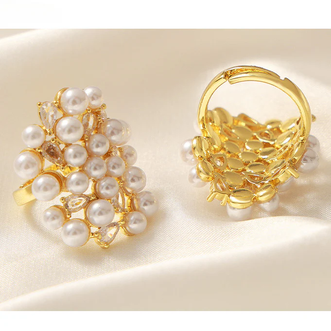 Adjustable Diamond and Pearl Ring