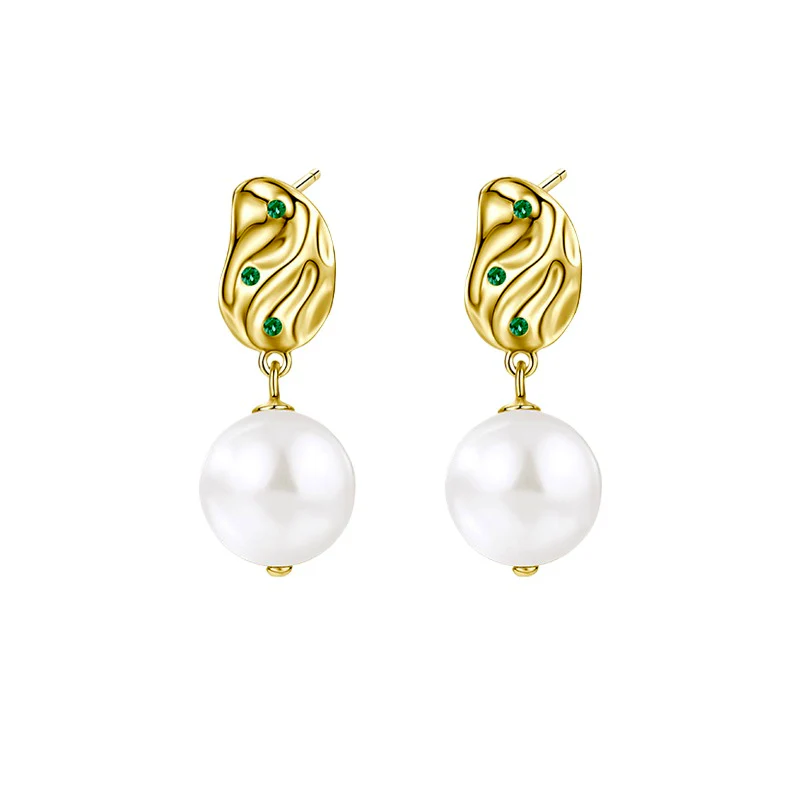 Geometric Emerald Freshwater Pearl Dangle Earrings