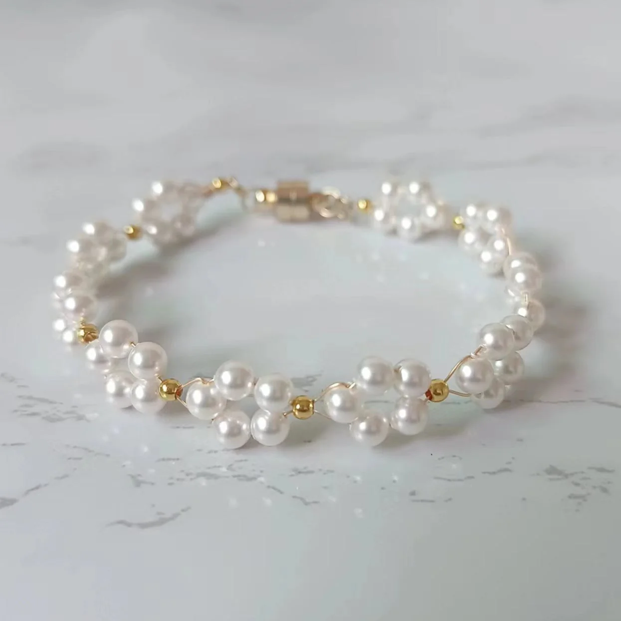 Handmade Flower Pearl Bracelet