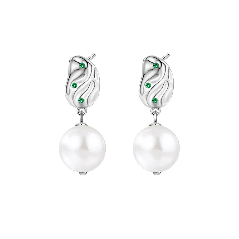Geometric Emerald Freshwater Pearl Dangle Earrings