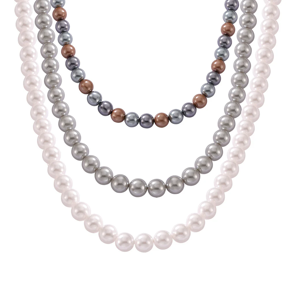 8mm 10mm 12mm White Grey Brown Pearl Bead Necklace