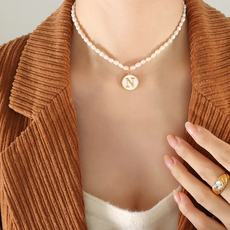 26 Initial Letter Pendant Freshwater Pearl Necklace
