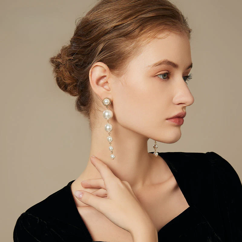 Large Long Pearl String Earrings