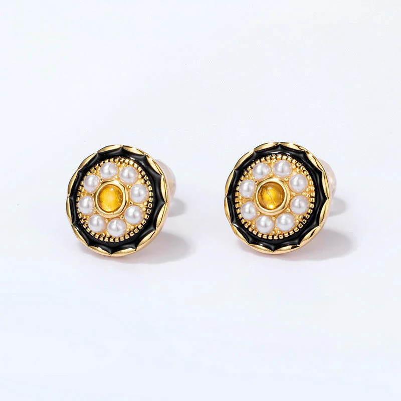 Black Pearl Earring With Natural Amber