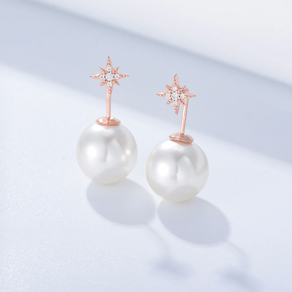 North Star Earrings Pearl Earrings Drop