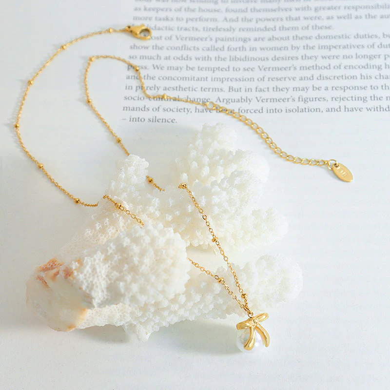 Bowknot Pearl Necklace and Earring Set