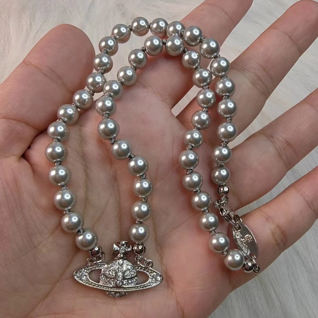 VIVI Saturn Pendant Grey Pearl Necklace | Best Replica Jewelry™