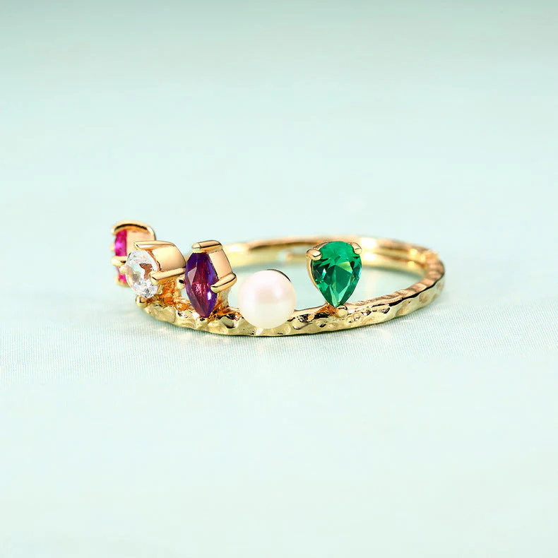 Colored Gems Amethyst And Pearl Ring