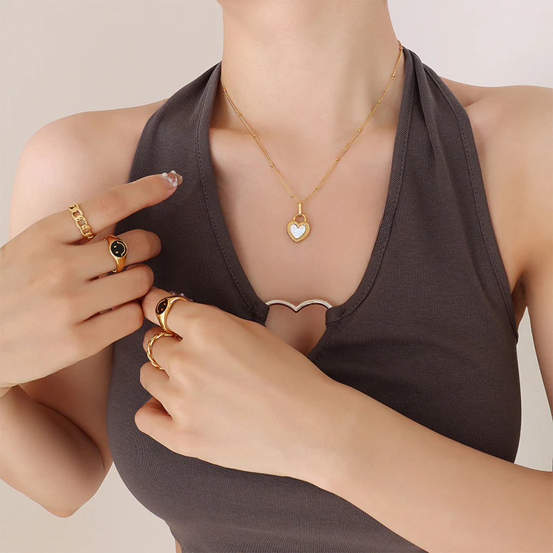 Double Sided Two Colors Heart Necklace