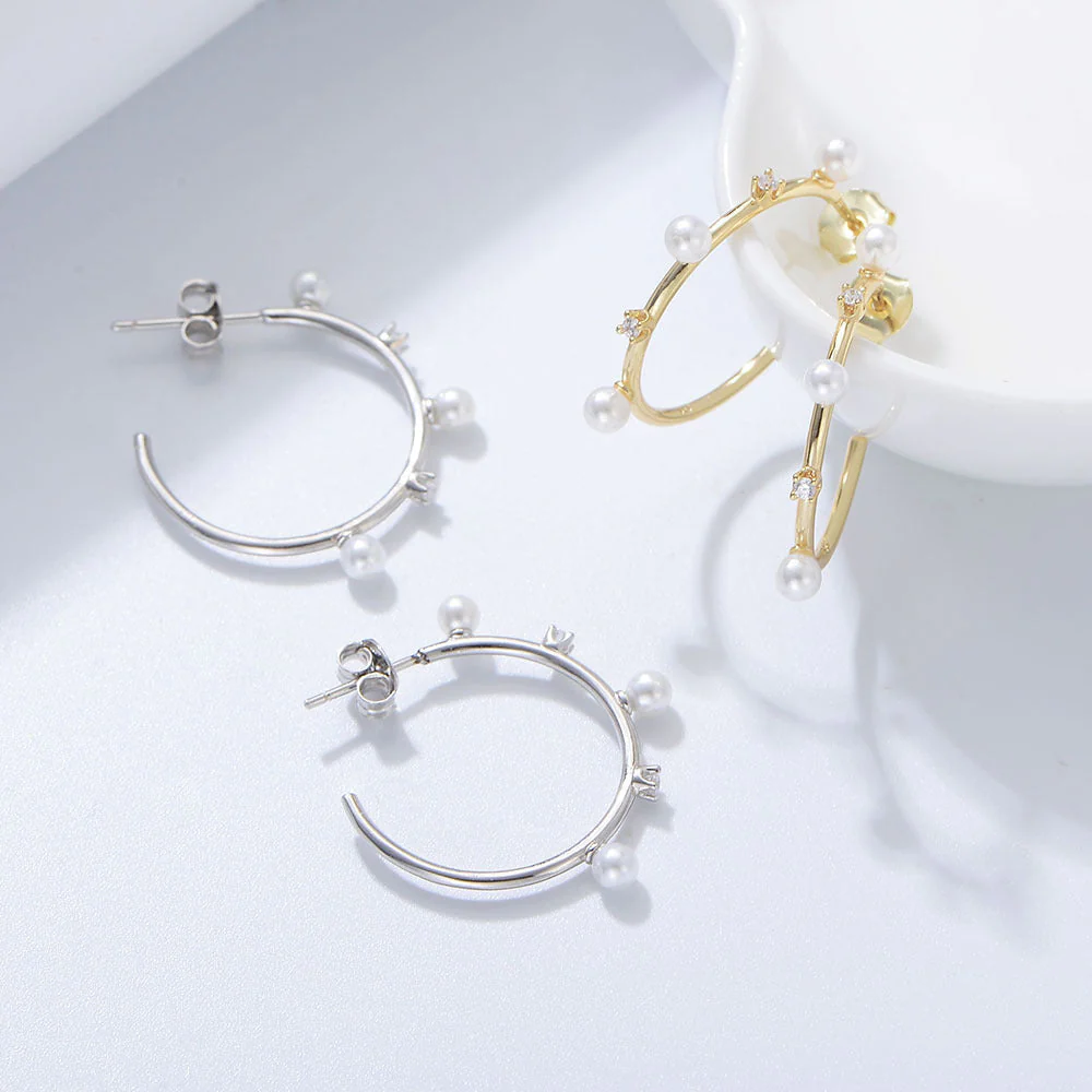 Unique Zircon Pearl Hoops Earring