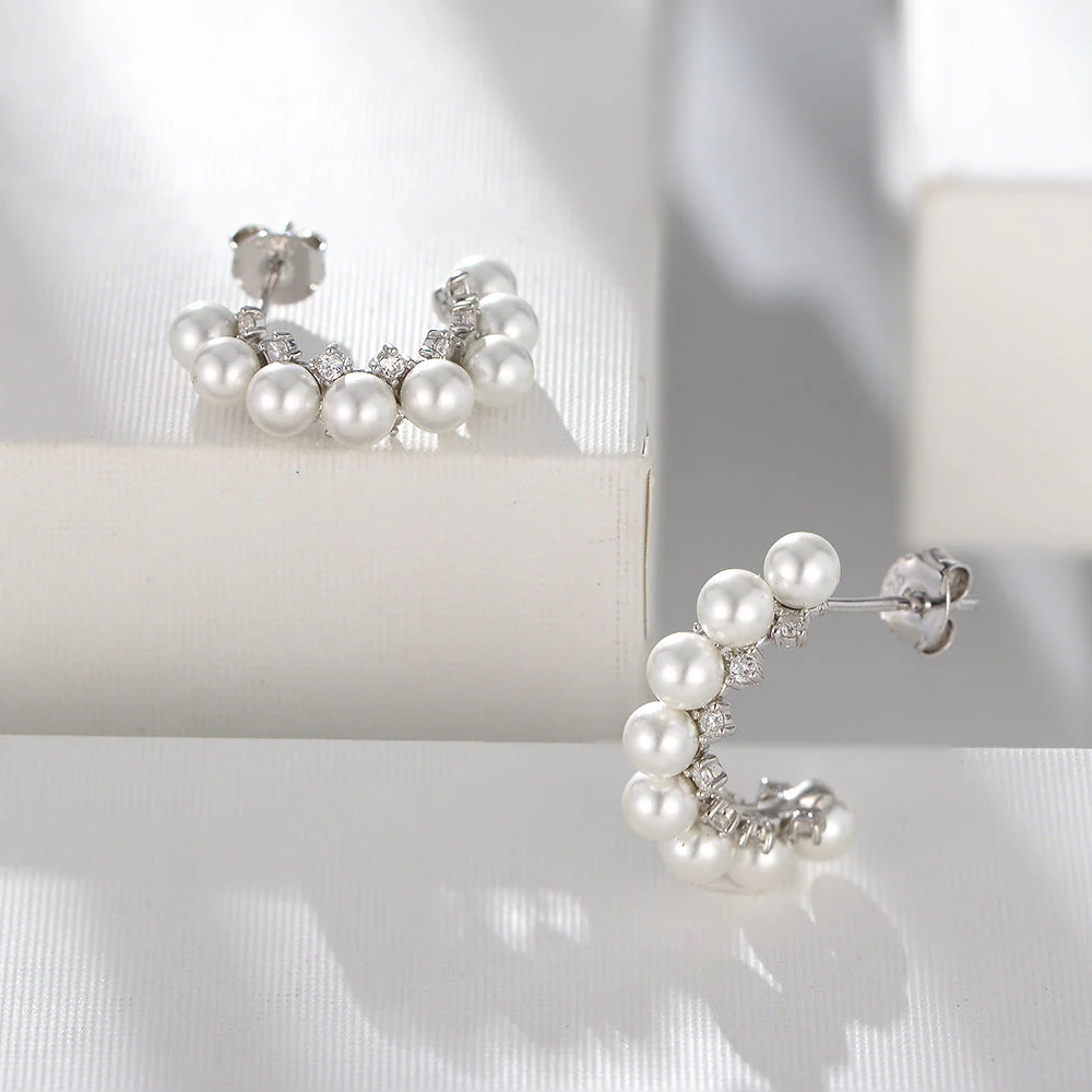 Personality Half Hoop Pearl Earrings