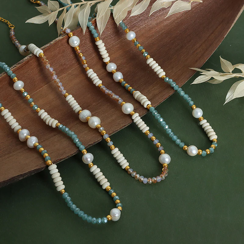 Glass Stone Pearl Turquoise Necklace