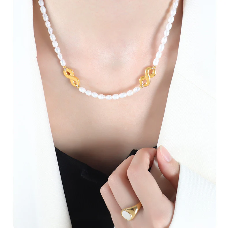 Infinity Clasp Stitching Freshwater Pearl Necklace