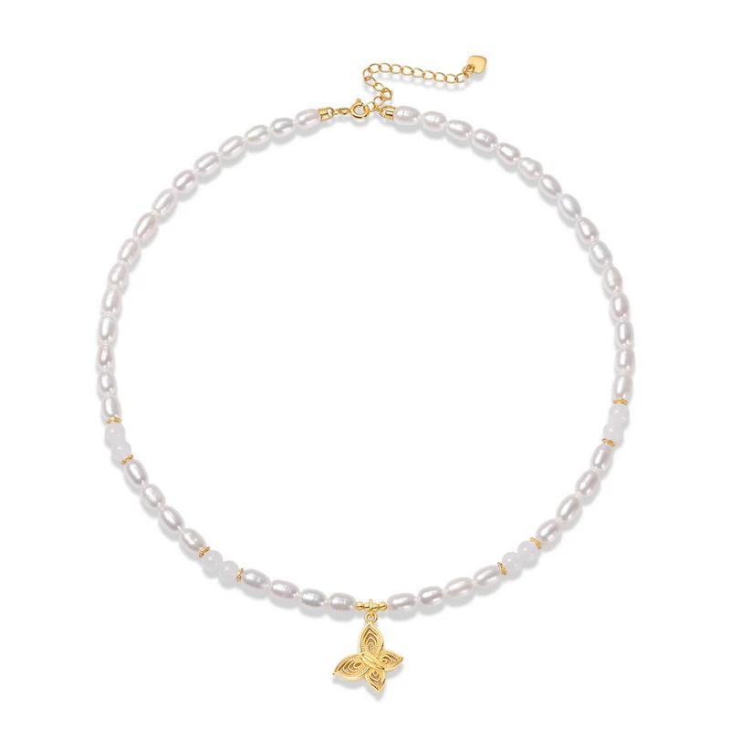Butterfly Pendant Jade and Freshwater Pearl Necklace