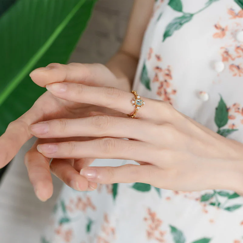 Sky Blue Topaz and Pearl Ring