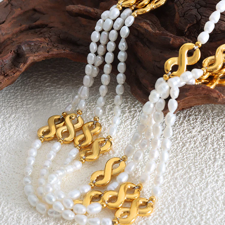 Infinity Clasp Stitching Freshwater Pearl Necklace