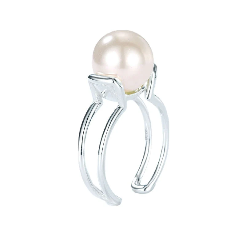 10mm Pearl Ring Silver Band