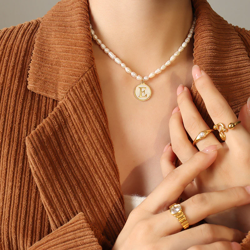 26 Initial Letter Pendant Freshwater Pearl Necklace