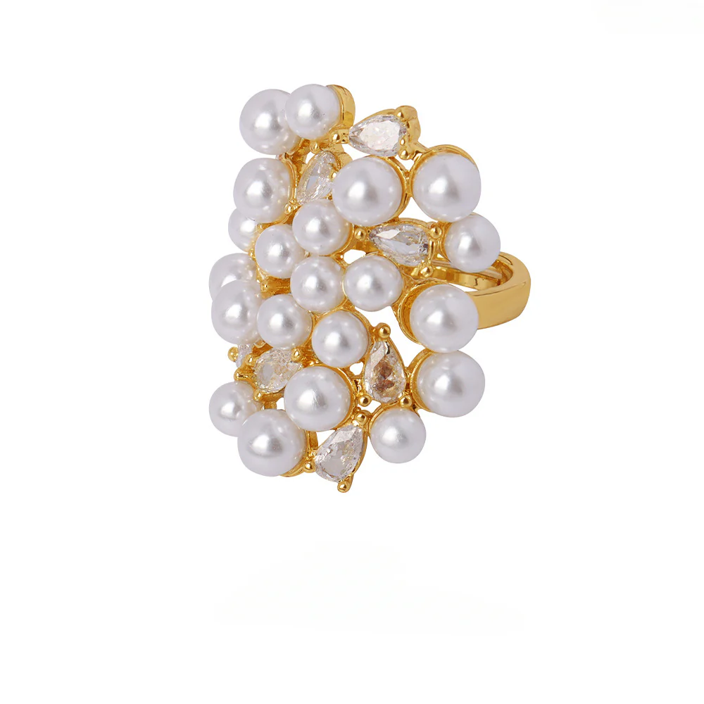 Adjustable Diamond and Pearl Ring