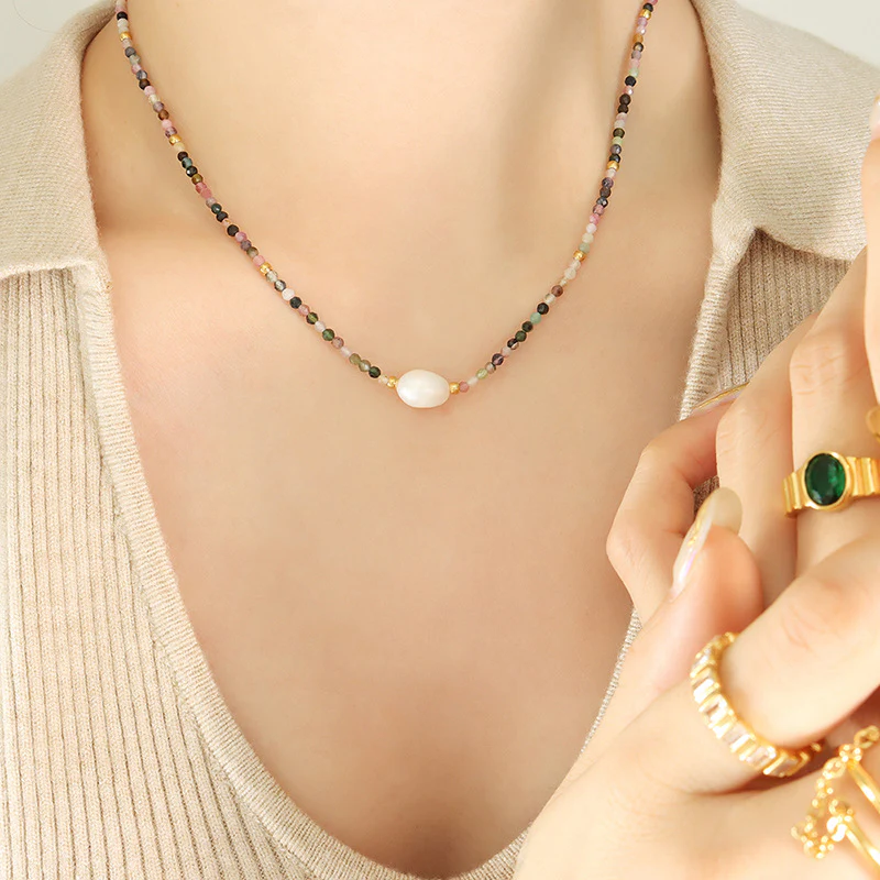 Freshwater Pearl and Tourmaline Necklace