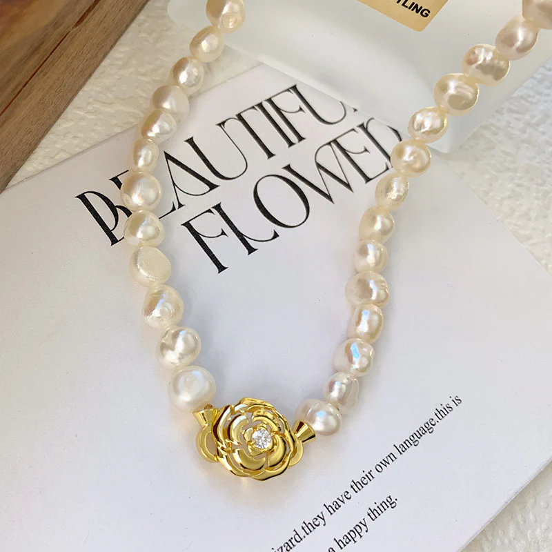 Luxury Princess Camellia Baroque Pearl Choker Necklace