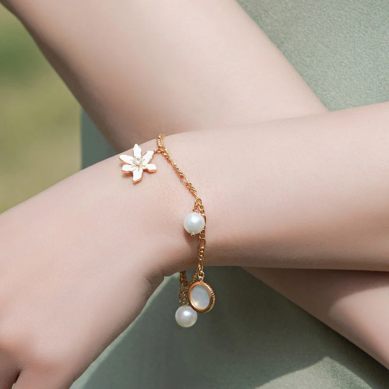 Flower and Pearl Charm Bracelet