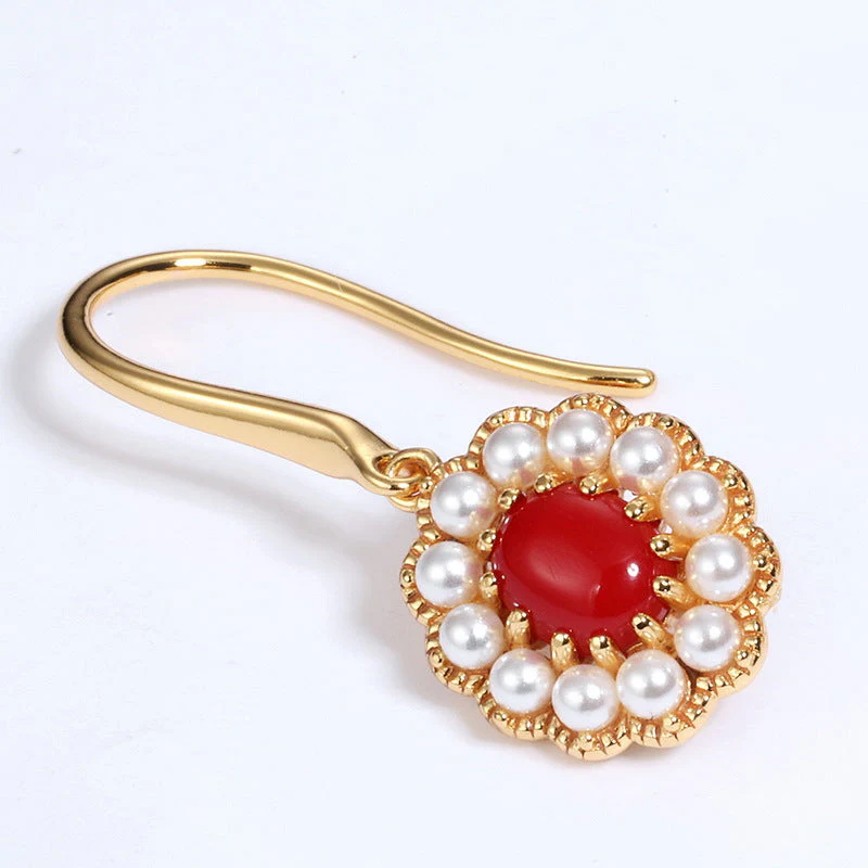 Pearl and Red Coral Earrings