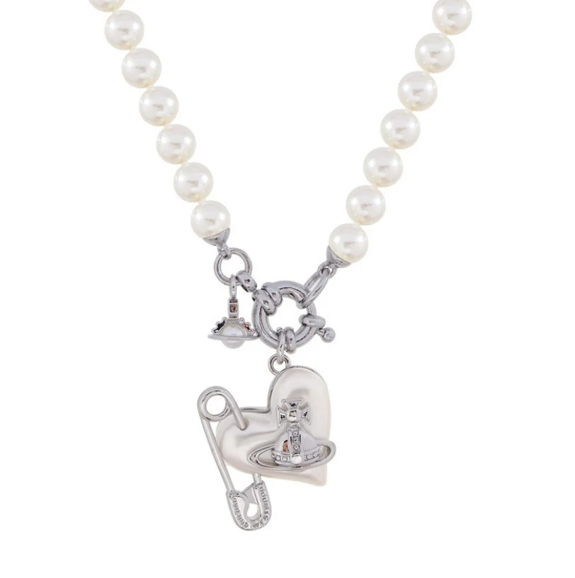 VIVI Heart Paperclip Saturn Pearl Necklace | Best Replica Jewelry™