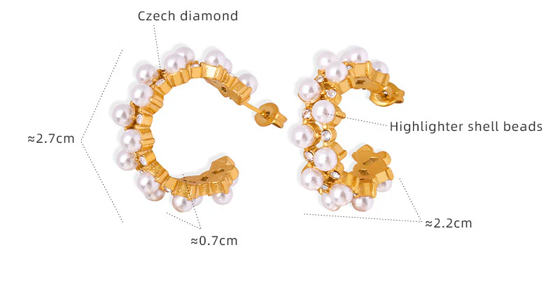 Geometric C Shape Inlay Diamond and Pearl Earring